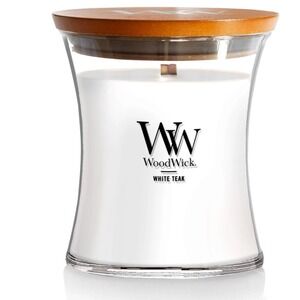 WoodWick White Teak Medium 9.7oz Hourglass Candle Crackles As It Burns NEW